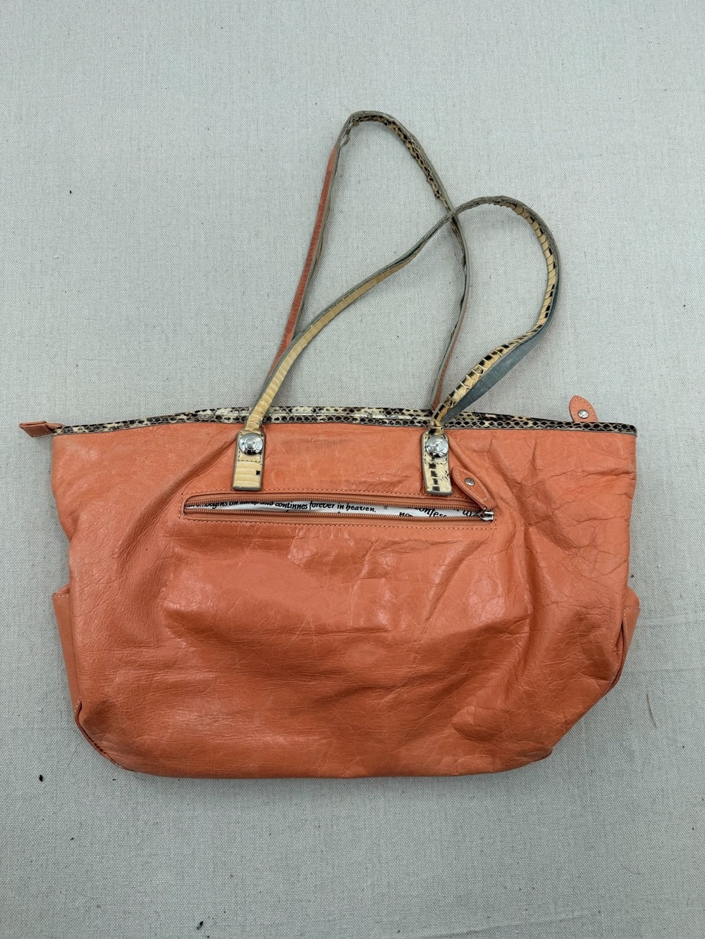 Barr + Barr Women's Coral Tote Bag with Snake-Trim Handles
